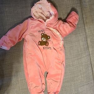 Zip up pink sweater footed onesie